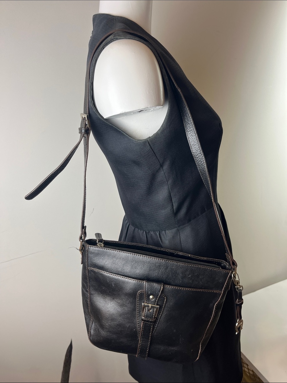 Etienne Aigner Brown Leather Crossbody with Front Pocket